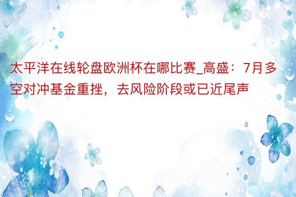 太平洋在线轮盘欧洲杯在哪比赛_高盛：7月多空对冲基金重挫，去风险阶段或已近尾声